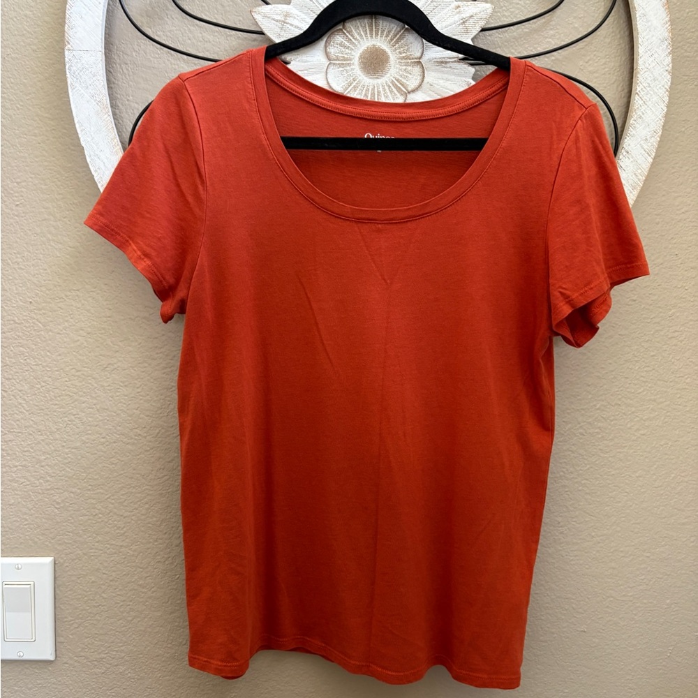 Quince Cotton Modal White & Black Striped & Rust Short-Sleeve Scoop-neck Tees - Picture 4 of 8